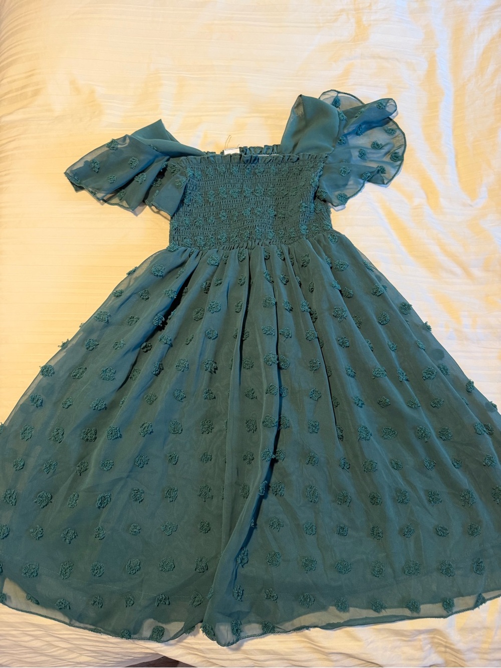 Kids green Puff-Sleeve Chiffon Dress Girls 11